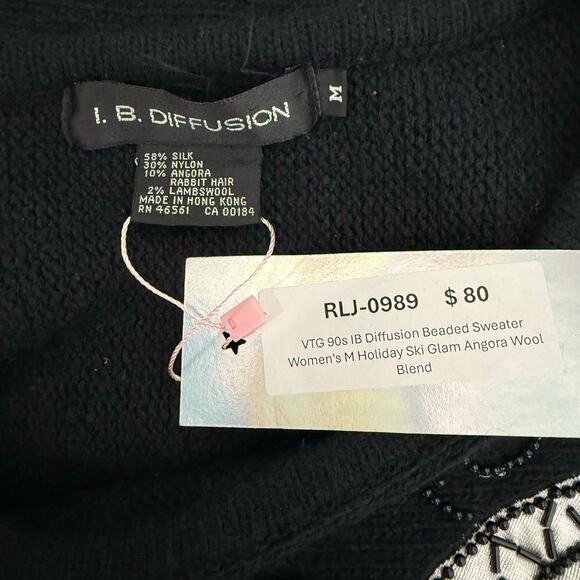 VTG 90s IB Diffusion Beaded Sweater Women’s M Holiday Ski Glam Angora Wool Blend - Picture 5 of 8